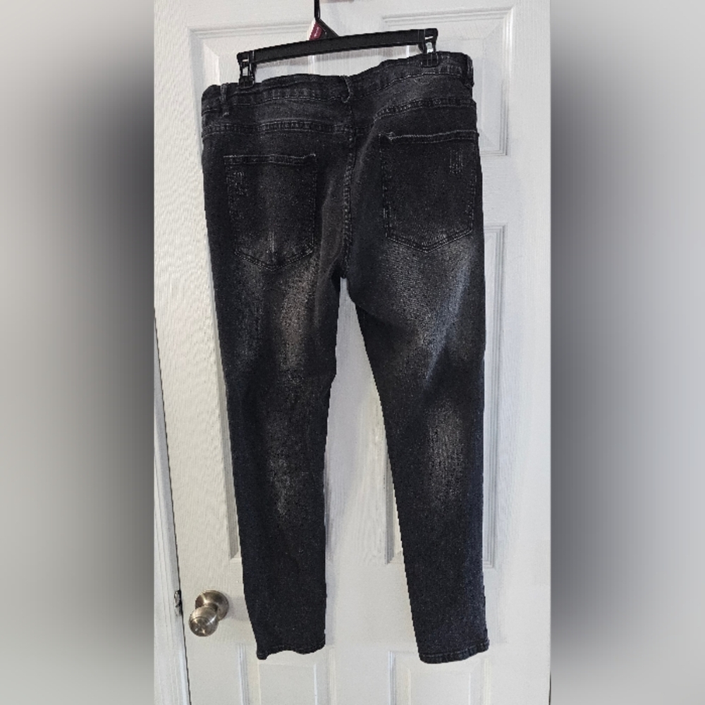 Men's, Distressed Black Jeans with Blue Accents - Picture 2 of 3